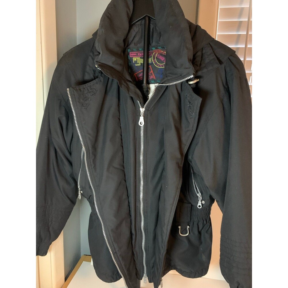 Skiing Passport Innsbruck VTG Womens black Mid Length Winter Jacket Size Medium